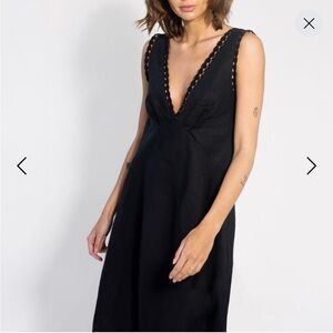 Langner Black Embroidered Lace Linen Maxi Dress Wolf & Badger